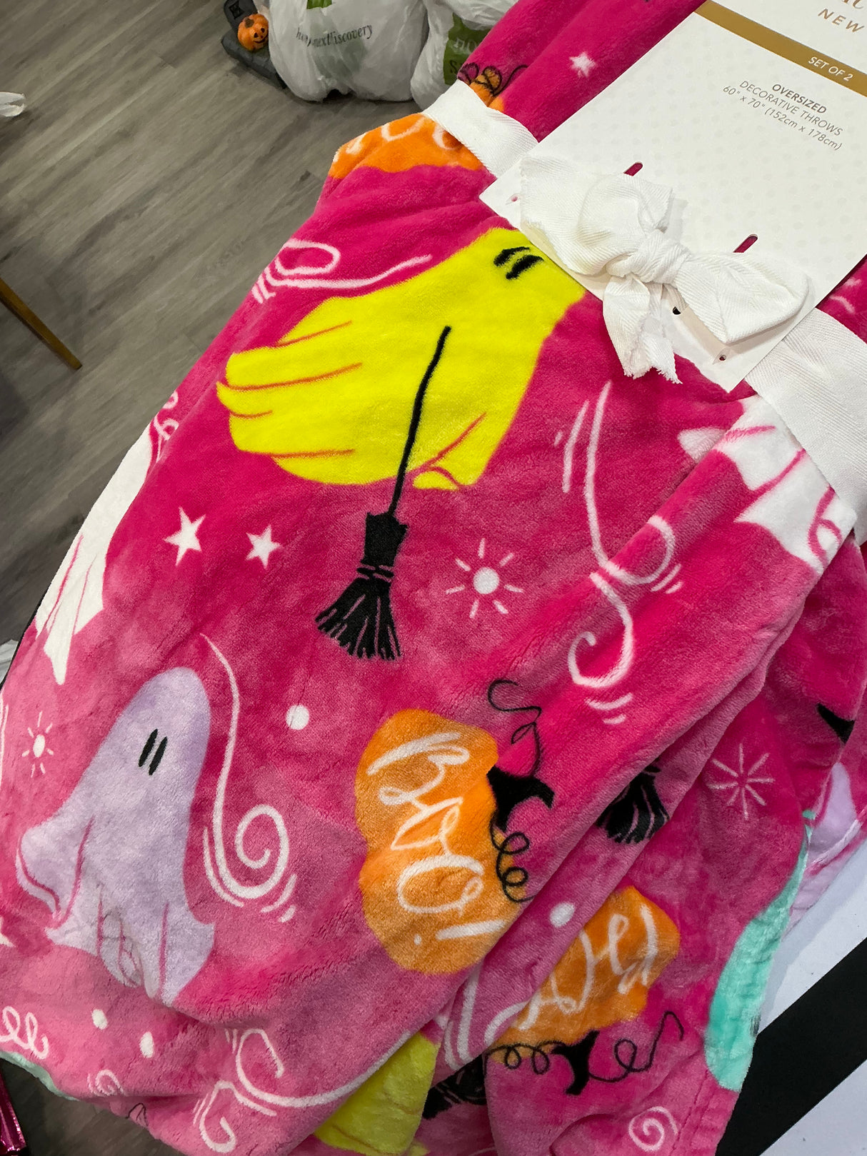 Halloween Throw Blanket Set – 2 Pack (Pink & Black Ghost Designs)