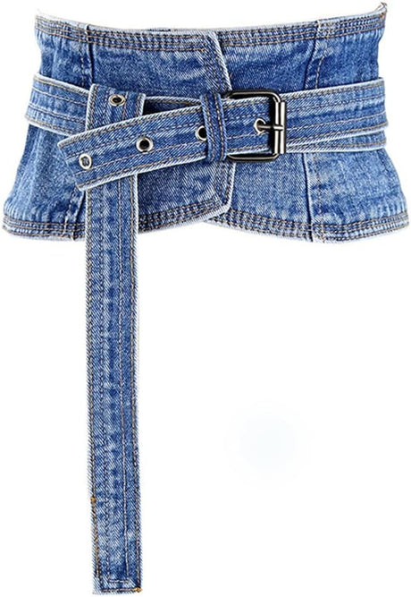 Hcclijo Women's Dress Belt Denim Wide Corset Waist Belt Waistband Cummerbund With Buckle For Lady Accessories