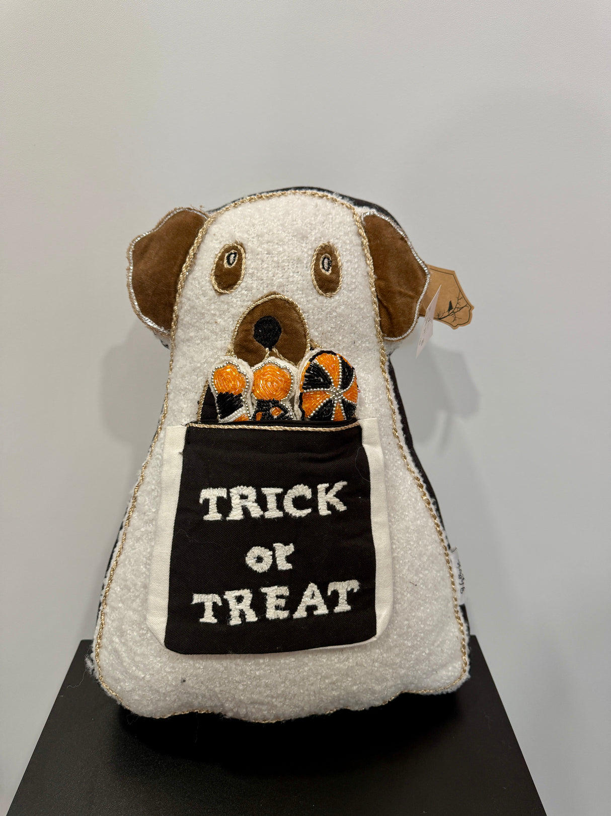Trick-or-Treat Dog Plush Halloween Pillow
