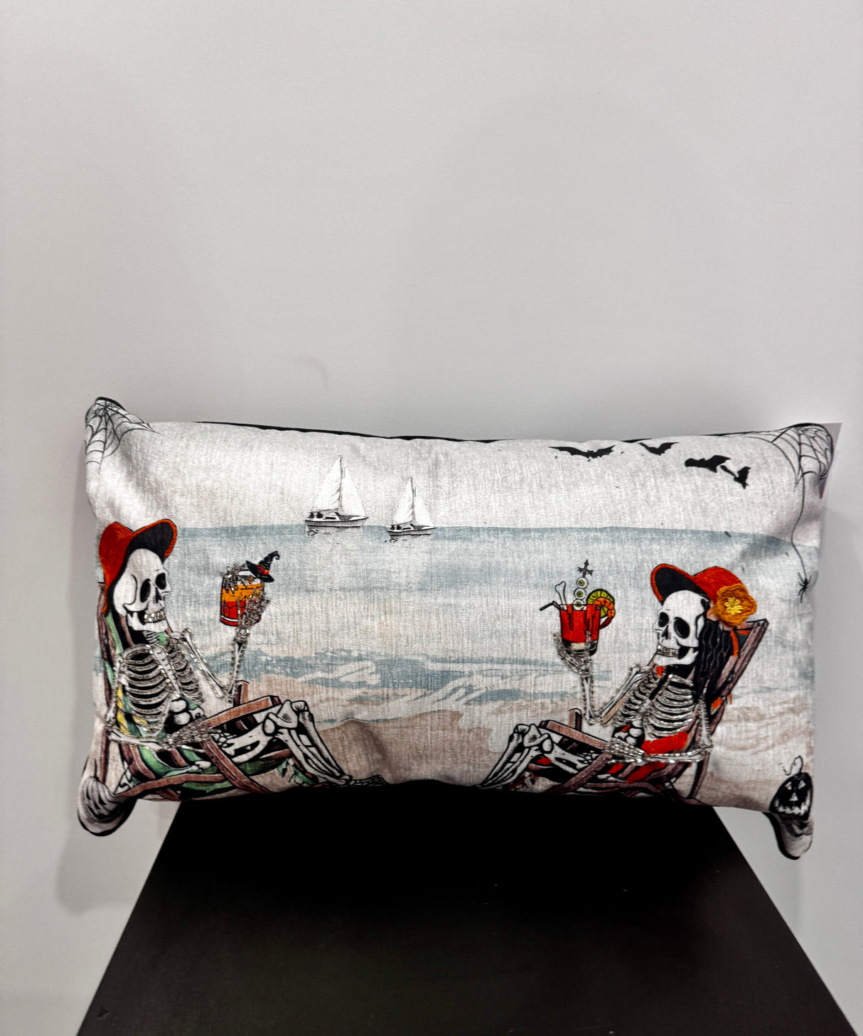 Skeleton Beach Party Halloween Lumbar Pillow