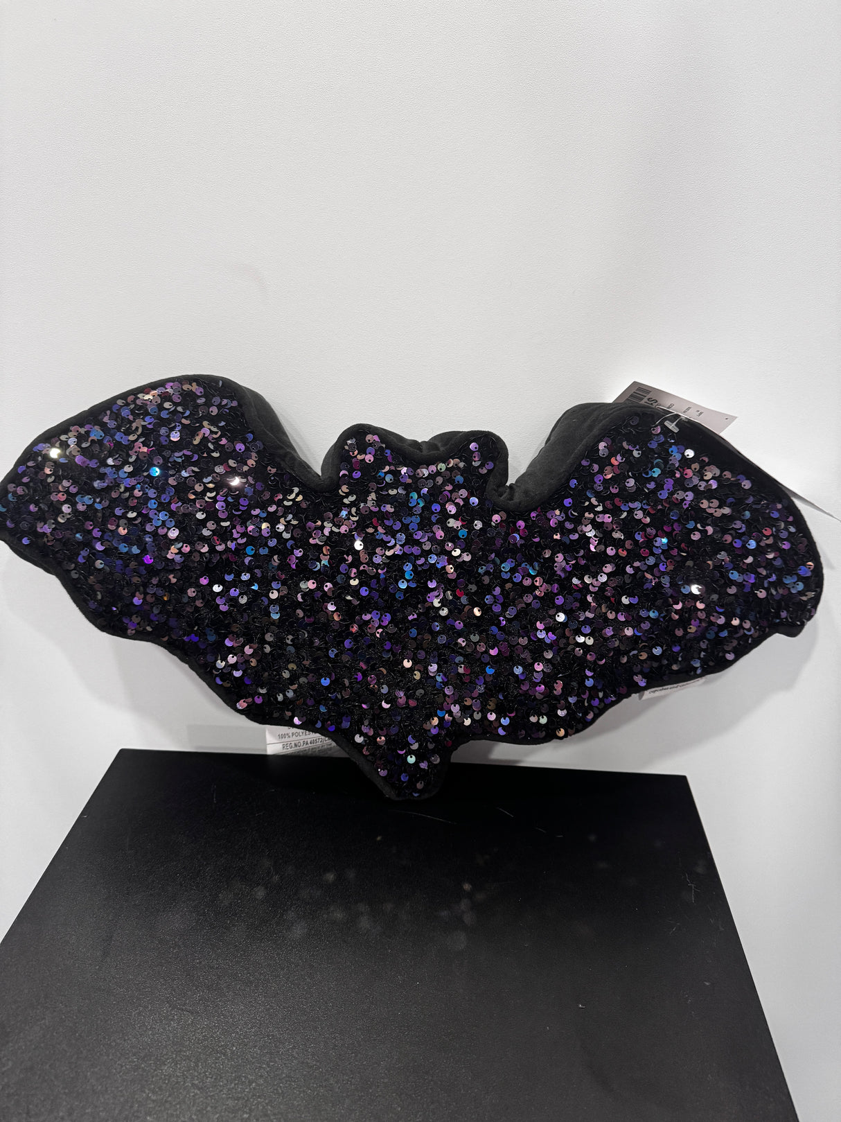 Sequin Bat Halloween Pillow – Black & Purple Sparkle