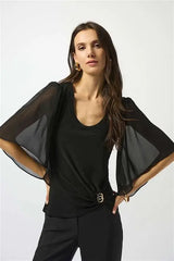 SILKY KNIT AND CHIFFON FITTED TOP 253055