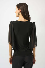 SILKY KNIT AND CHIFFON FITTED TOP 253055