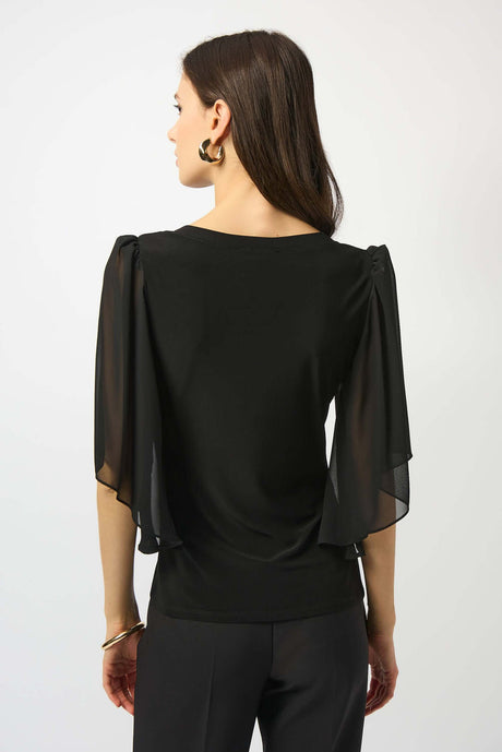 SILKY KNIT AND CHIFFON FITTED TOP 253055