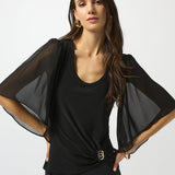 SILKY KNIT AND CHIFFON FITTED TOP 253055