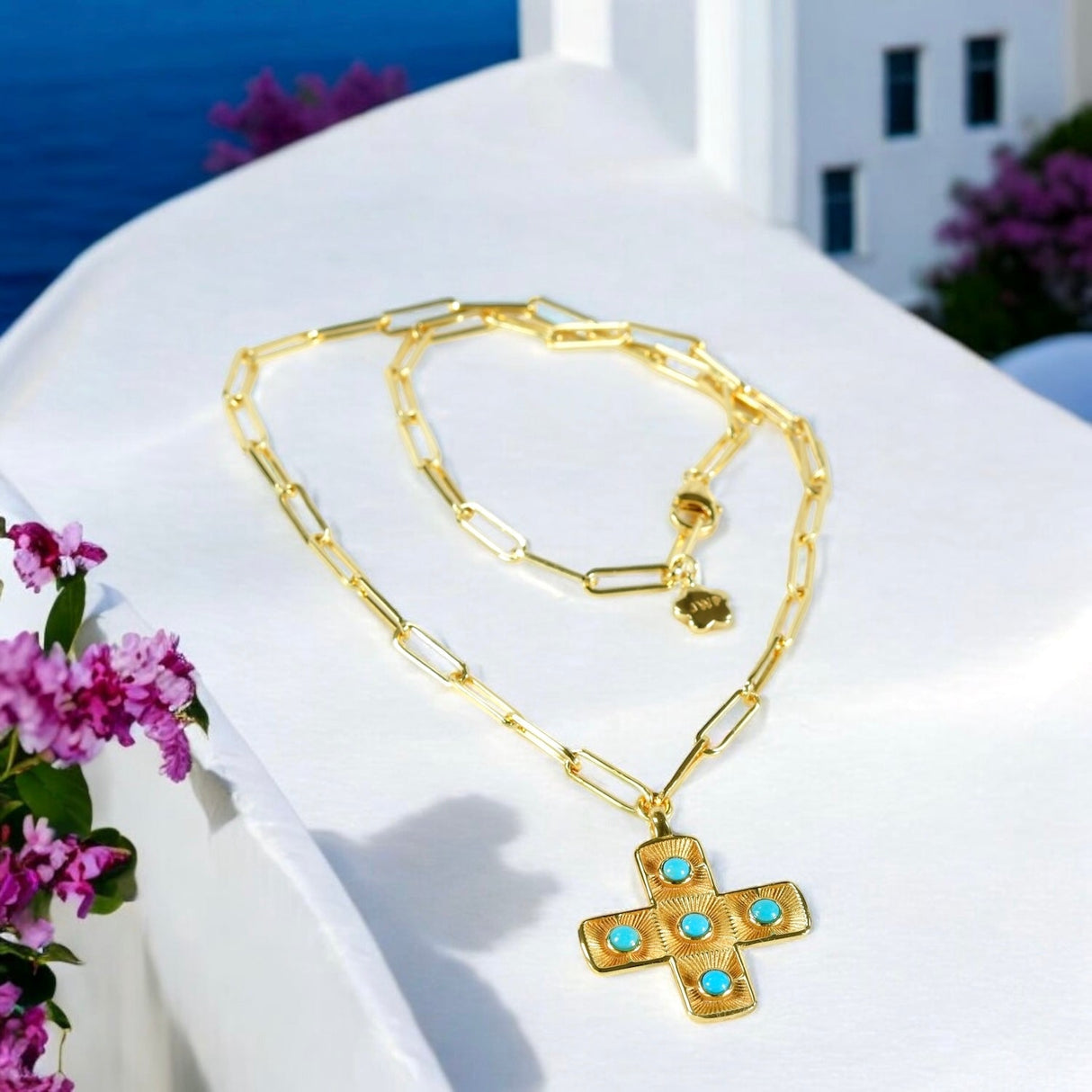 SANTORINI FAITH Necklace with Genuine Turquoise- – Faith Wrapped in Gold