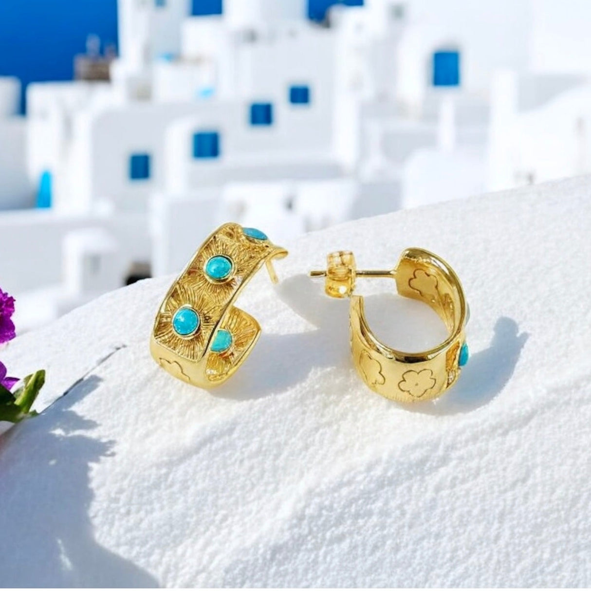 SANTORINI FAITH Earrings with Genuine Turquoise – A Symbol of Strength and Peace