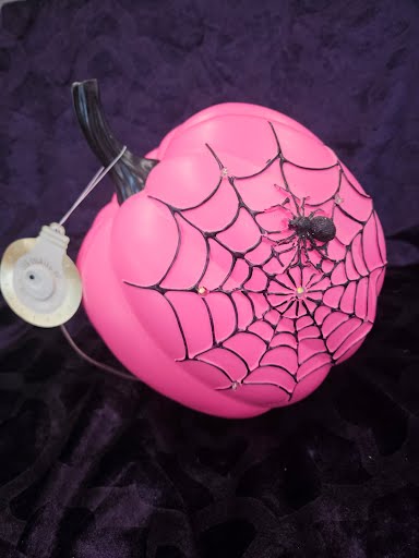 Pink Light up Pumpkin Spider decor 2242