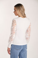 Floral Pullover With Sheer Sleeves Style 266266
