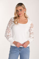 Floral Pullover With Sheer Sleeves Style 266266