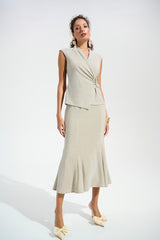JOSEPH RIBKOFF Signature | Sparkle Knit Wrap Top With Rhinestones Ornament 261758