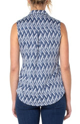 LIVERPOOL SLEEVELESS BUTTON DOWN BLUE/WHITE PATCH WORK CHEVRON STYLE:LM8629KT48